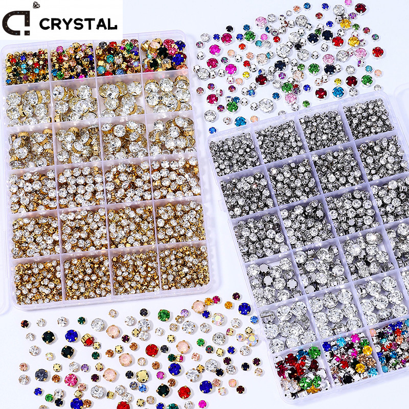 1290 ชิ้นชุด Claw Rhinestone แก้วเย็บหินสําหรับงานฝีมือ DIY,ทอง/เงินการตั้งค่าคริสตัลเครื่องประดับทํา,เสื้อผ้า,รองเท้า,กระเป๋า