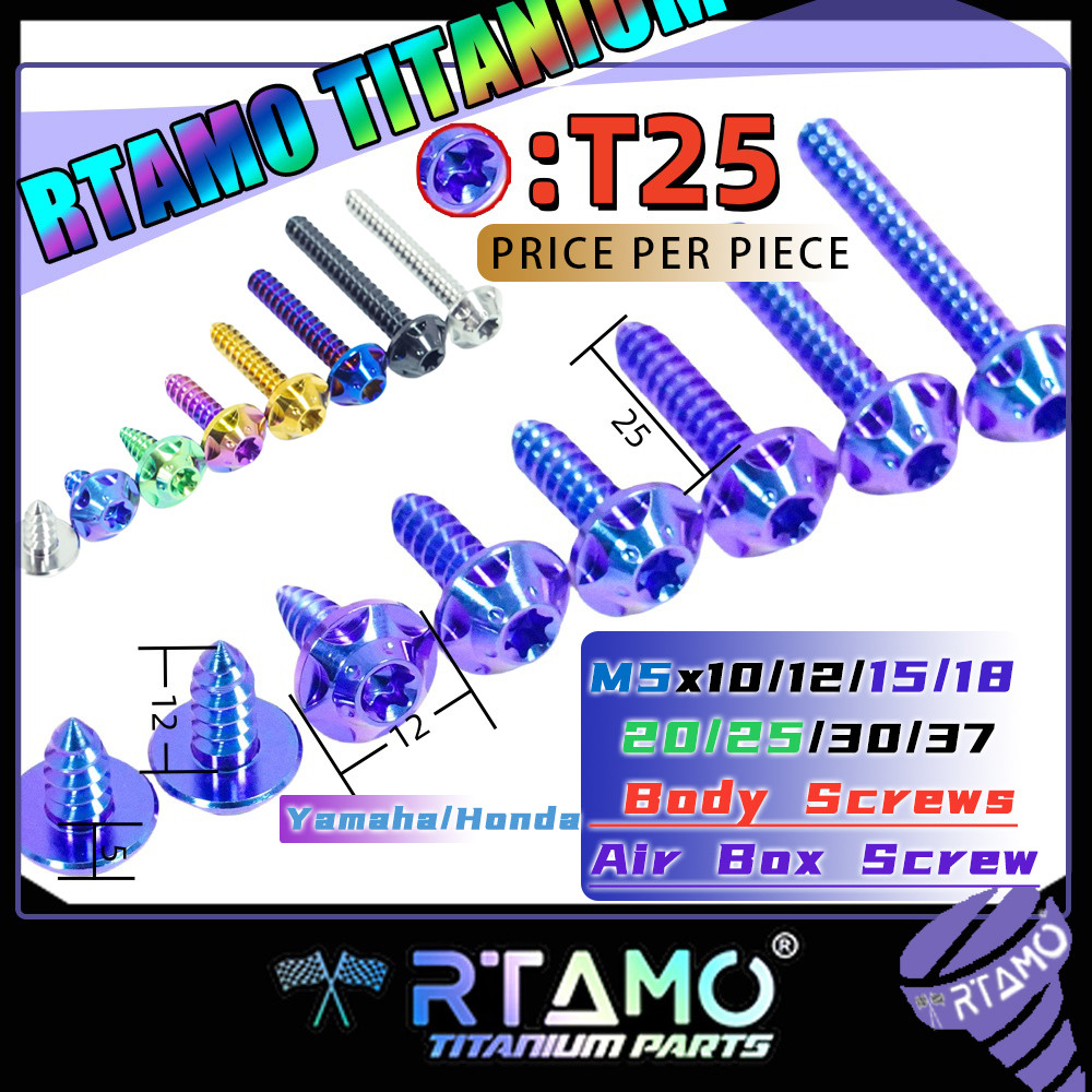 RTAMO ไทเทเนียม Gr5 M5x10-37 12D T25 CNC Flower Self-Tapping Xmax Forza PCX น็อตเกลียวปล่อย ยึดฝาครอ