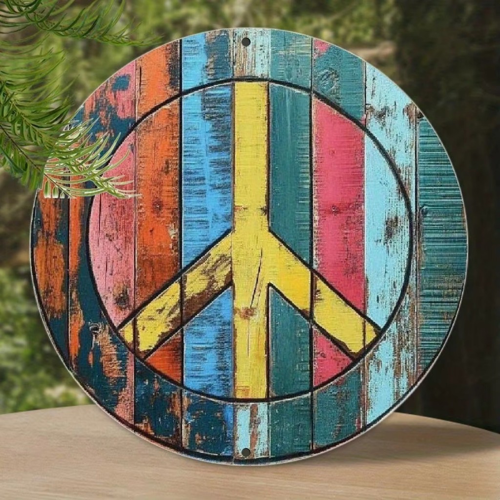 2D Vintage Hippie Peace Sign รอบพวงหรีดอลูมิเนียมตกแต่งบ้านของขวัญศิลปิน