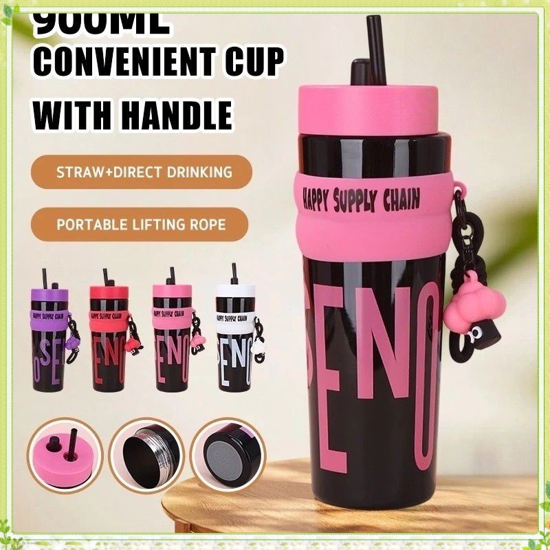 ✨✨youngtime แก้วน้ำ Big Mac แบบหลอด 900 มล. แก้วน้ำสูญญากาศพลาสติก ขวดน้ำความจุขนาดใหญ่ แก้วน้ำนักเรียน youngtime✨✨