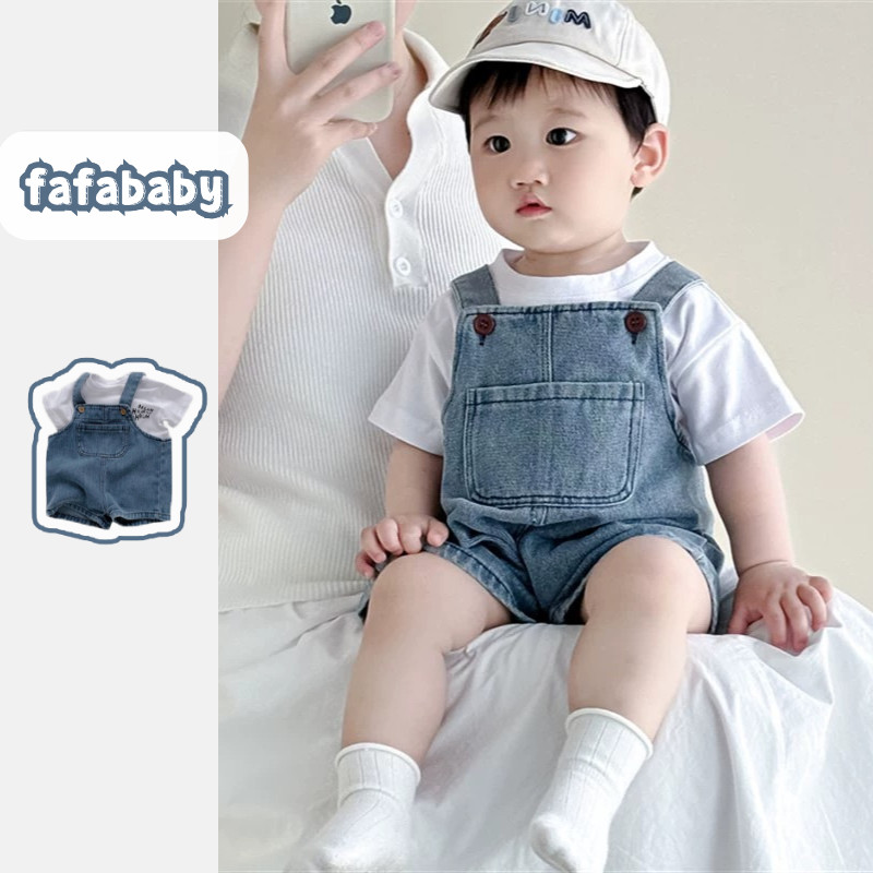 เสื้อยืดแขนสั้นทารก + ชุดเดนิมบิวช์บอลฤดูร้อน