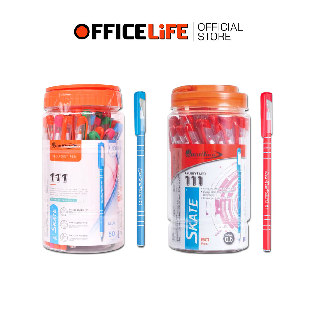 Quantum (ควอนตั้ม) ปากกาลูกลื่น ปากกา รุ่น Skate 111 ขนาดหัว 0.5 มม. หมึกน้ำเงิน / แดง ( 50 ด้าม / ก