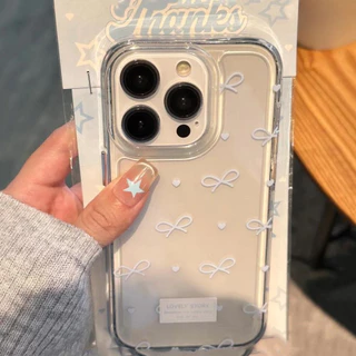🔥GOOD🔥For iPhone 16 เคสใส ปุ่มชุบไฟฟ้าอ่อนป้องกันกล้องกันกระแทก โบว์สีฟ้าน่ารัก For iPhone 14 13 15 16 11 12 Pro Max