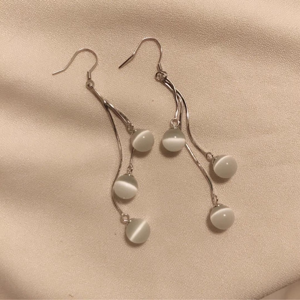 ต่างหูเงินสเตอร์ลิง S925 ลายสามสายม่านลูกปัดโอปอล สำหรับผู้หญิง ขนาด 8.6 TG