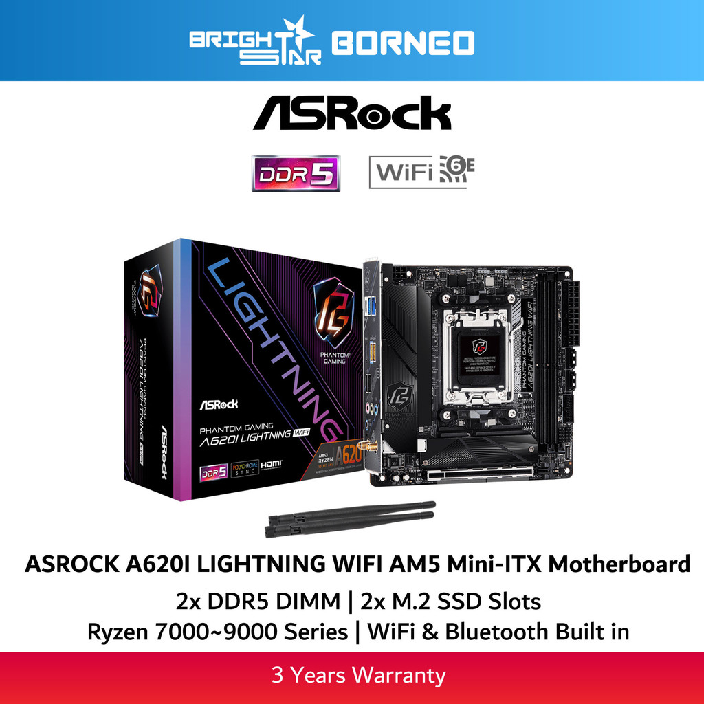 ASROCK A620I Lightning WiFi AM5 Mini-ITX เมนบอร์ด