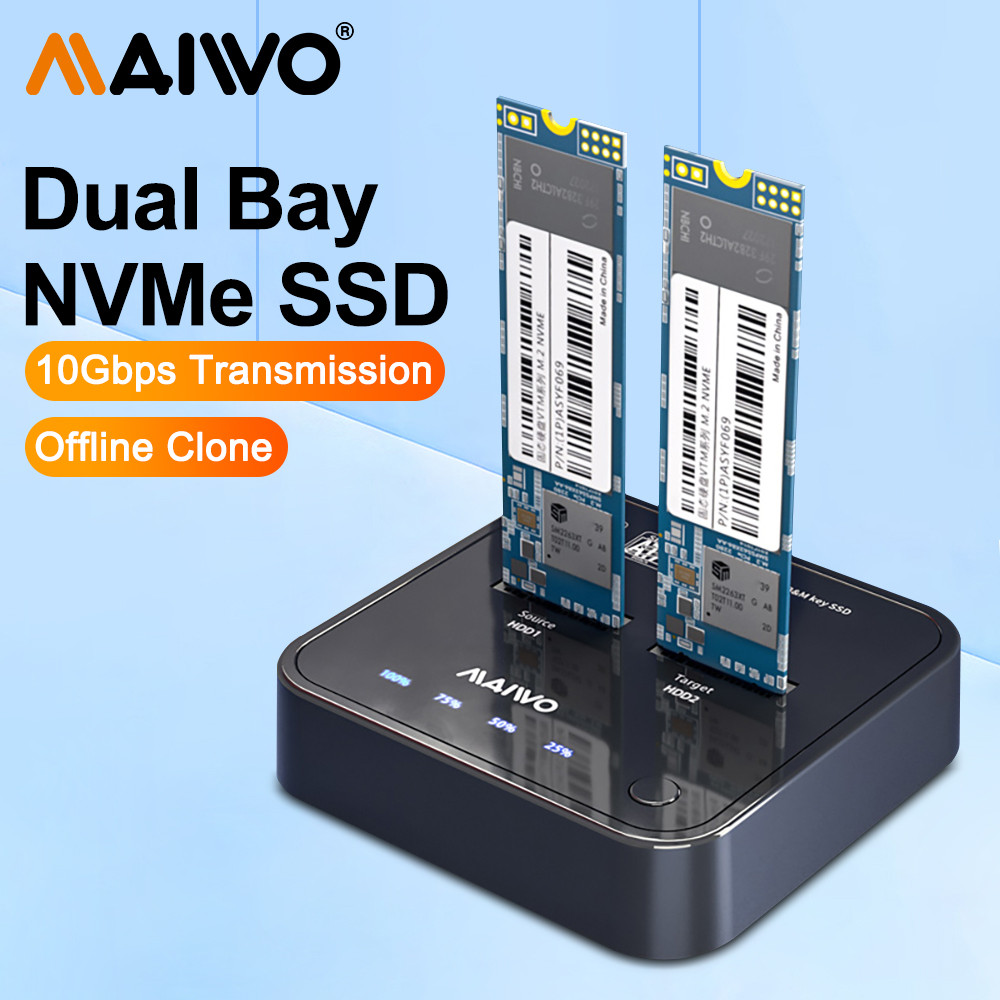 MAIWO M.2 NVMe Duplicator 2 Bay Offline Clone Docking Station สําหรับ M/M & B Key รองรับระบบ One Key