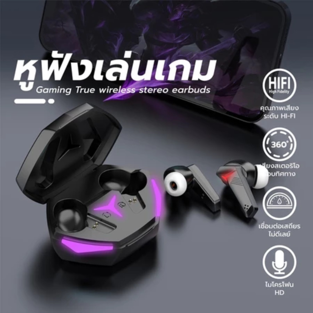 TWS T33 หูฟังไร้สาย หูฟังบลูทูธเล่นเกม บลูทูธ5.4 ไฟ LED พร้อมระบบสัมผัส ดีเลย์ต่ำ