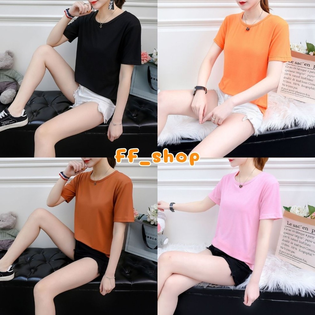 🛒FF.shop🛒(ราคาพิเศษ)เสื้อยืดคอกลม สีพื้น แขนสั้น สไตล์เรียบง่าย #081