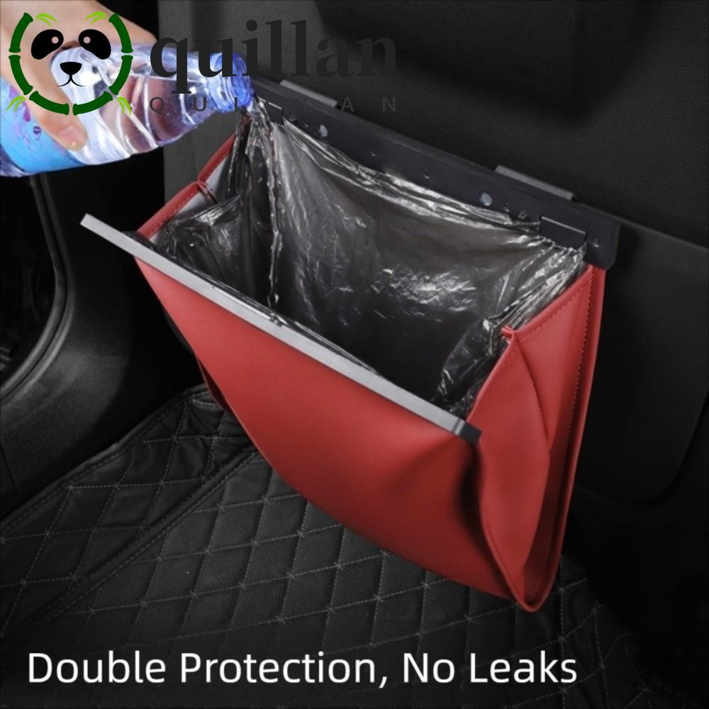 QUILLAN ถุงขยะในรถยนต์,หนังกันน้ําแม่เหล็กดูดซับถุงเก็บ, Creative Storage Pocket ถังขยะ Leak-proof ที่นั่งแขวนถังขยะของขวัญ
