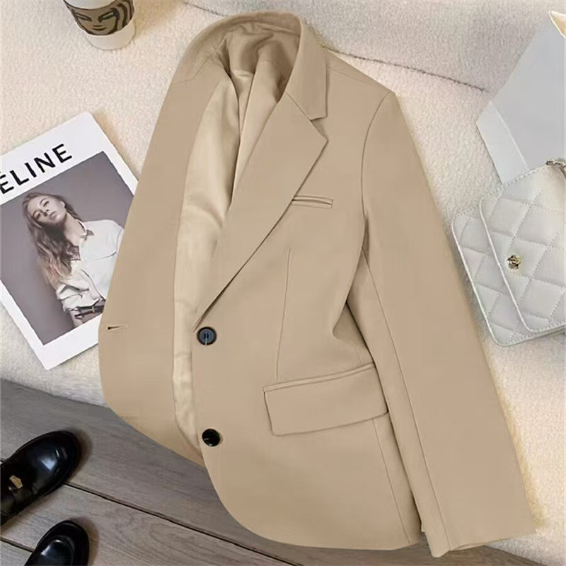 niche Korean style fashionable light khaki suit coat for women 2025 autumn Internet celebrity high-e