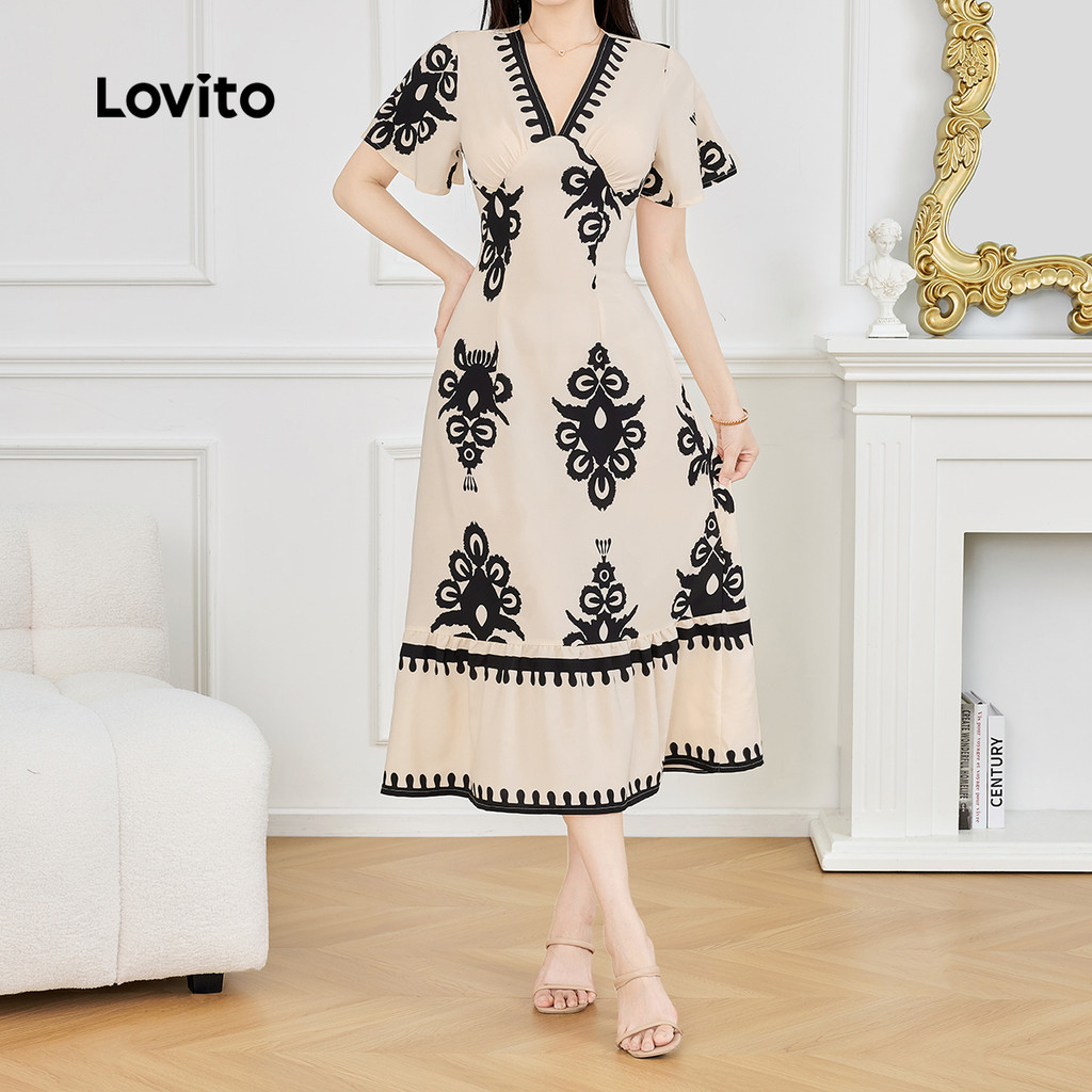 (New) Lovito ชุดเดรสแนวสบายๆ ชุดพลีทสำหรับฤดูใบไม้ผลิ/ฤดูร้อน สำหรับผู้หญิง L143AD1759