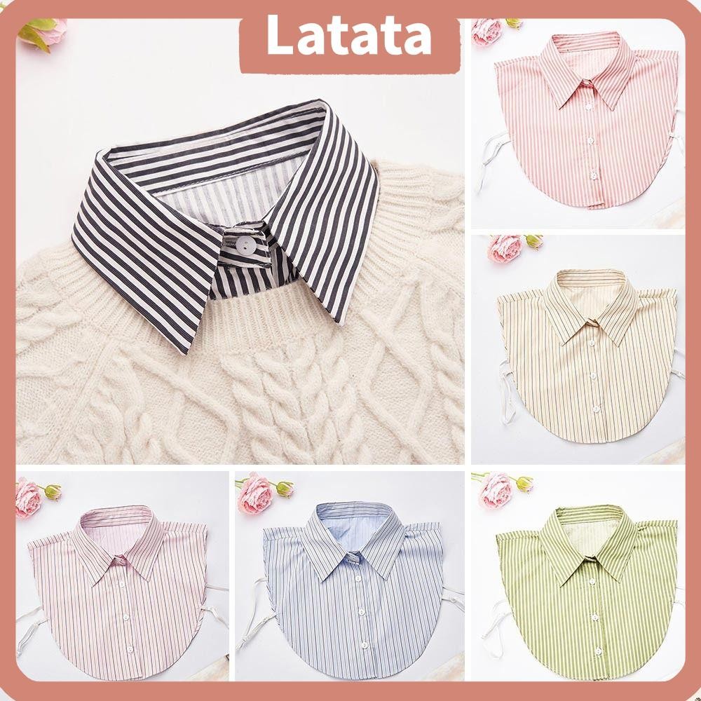 ลาตา เนคไทผูกหน้า ปกเสื้อปลอมผ้าฝ้ายลายคลาสสิก ถอดออกได้ แฟชั่นวินเทจคลาสสิก อุปกรณ์เสริมเสื้อผ้าผู้หญิง