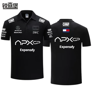 เสื้อโปโลผู้ชายแขนสั้นคอปกลายรถแข่ง F1 สำหรับผู้ชายในช่วงฤดูร้อน