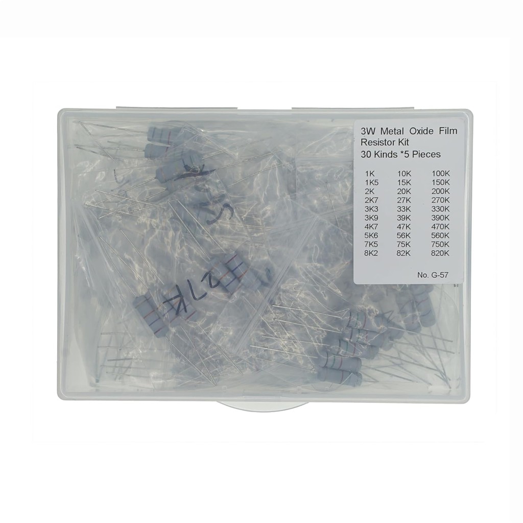 30 ค่า x 5 ชิ้น รวม 150 ชิ้น,1K -820K 3W 5% Metal Oxide Film Resistor Kit G6B5