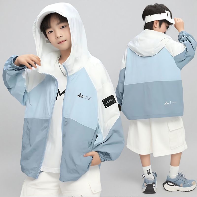 เสื้อกันแดดเด็กผู้ชาย แขนยาว เบาบาง ระบายอากาศ แจ็คเก็ตฮู้ดแฟชั่นฤดูร้อน