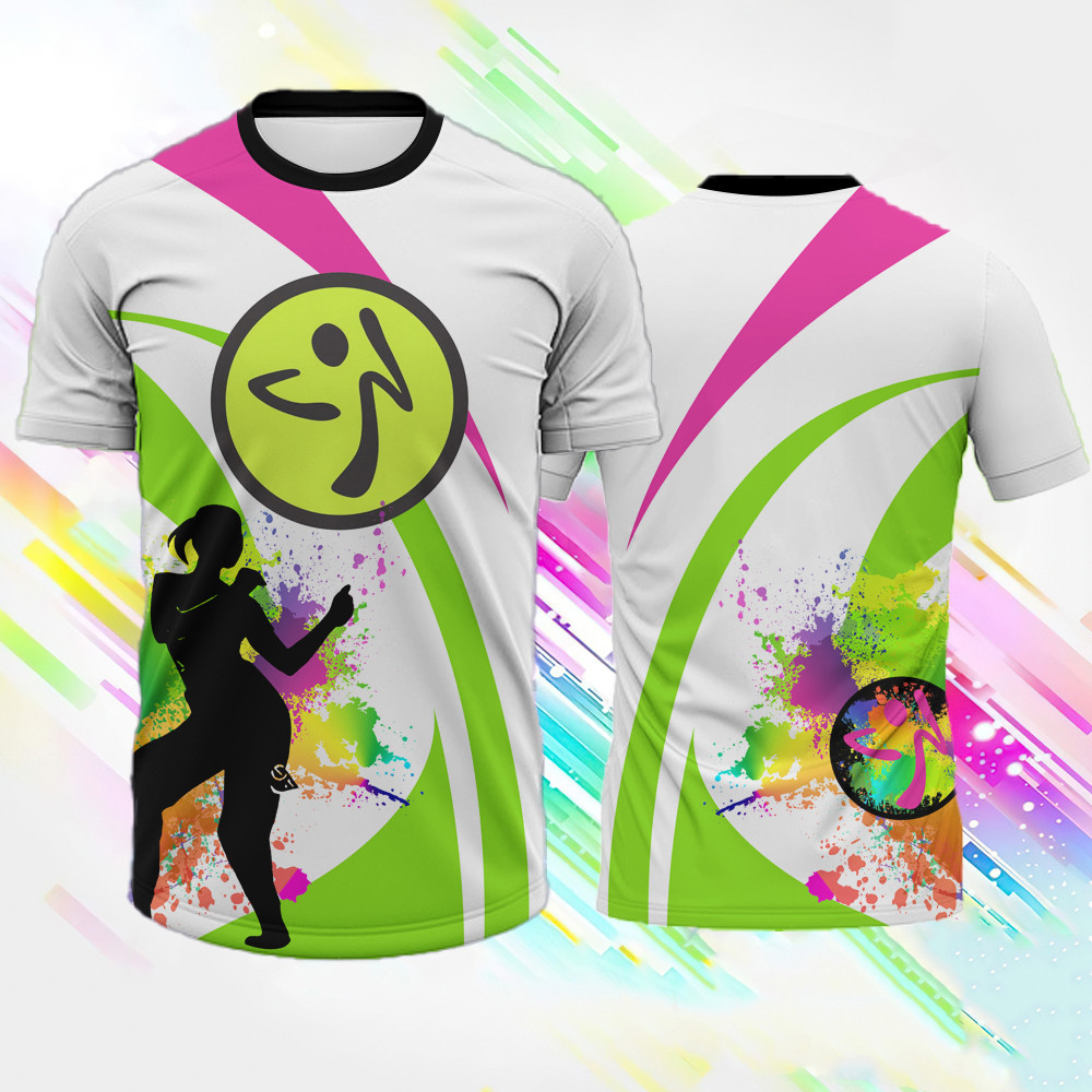 2025 Zumba เสื้อยืด Unisex Full Sublimation Zumbawear เครื่องแบบกลางแจ้งรอบคอเต้นรําเสื้อยืดด้านบน