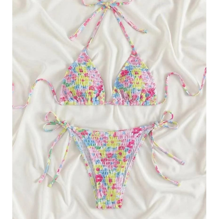 Bra Queen บิกินี่ลายดอกไม้ ชุดว่ายน้ำเซ็กซี่ของผู้หญิง มีฟองน้ำ บิกินี่คัพสามเหลี่ยมเกาะอกไร้โครง ราคา ถูกที่สุด ดีลบีเคเค แกลเลอรีภาพที่ 5