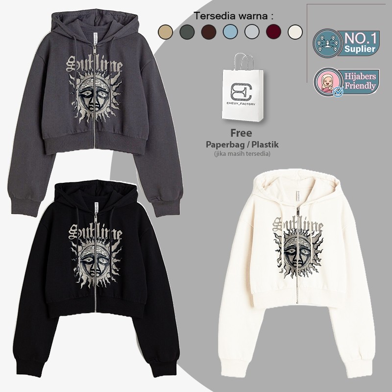 [Mardhatillah] Zipper Crop Sublime Basic Womens Crop Jacket Zipper Sweater Croptop Hoodie Crop