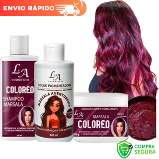 Combo Tonalizante Marsala Pigmentador – Shampoo + Condicionador + Máscara Tonalizante Vinho Sem Amonia l&A