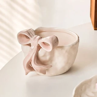 3D สามมิติ Bowknot นูนชามเซรามิค Niche ประณีตบนโต๊ะอาหารเบเกอรี่หวาน
