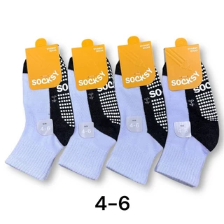 ถุงเท้า นักเรียน SOCKSY แบบกันลื่น สีขาว/เทา แพ็คละ 12คู่
