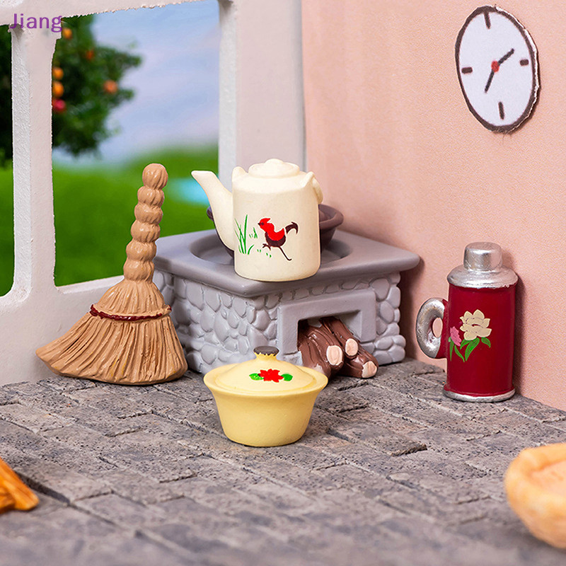 Jiang 1/12 Dollhouse Mini เตาถ่านหินกาต้มน้ําแก๊สตุ๊กตาอุปกรณ์ครัวตุ๊กตาบ้านเฟอร์นิเจอร์อุปกรณ์ตกแต่ง TH