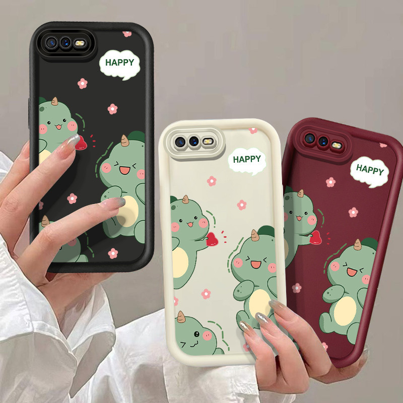 ปลอกสําหรับ OPPO A3S Realme C1 C2 C3 5 5S 5 Pro/Realme 6i 7i Realme 8i 8 Pro Realme 10 การ์ตูนน่ารัก Happy ไดโนเสาร์คู่ซิลิโคนกันกระแทก Soft TPU ฝาหลัง