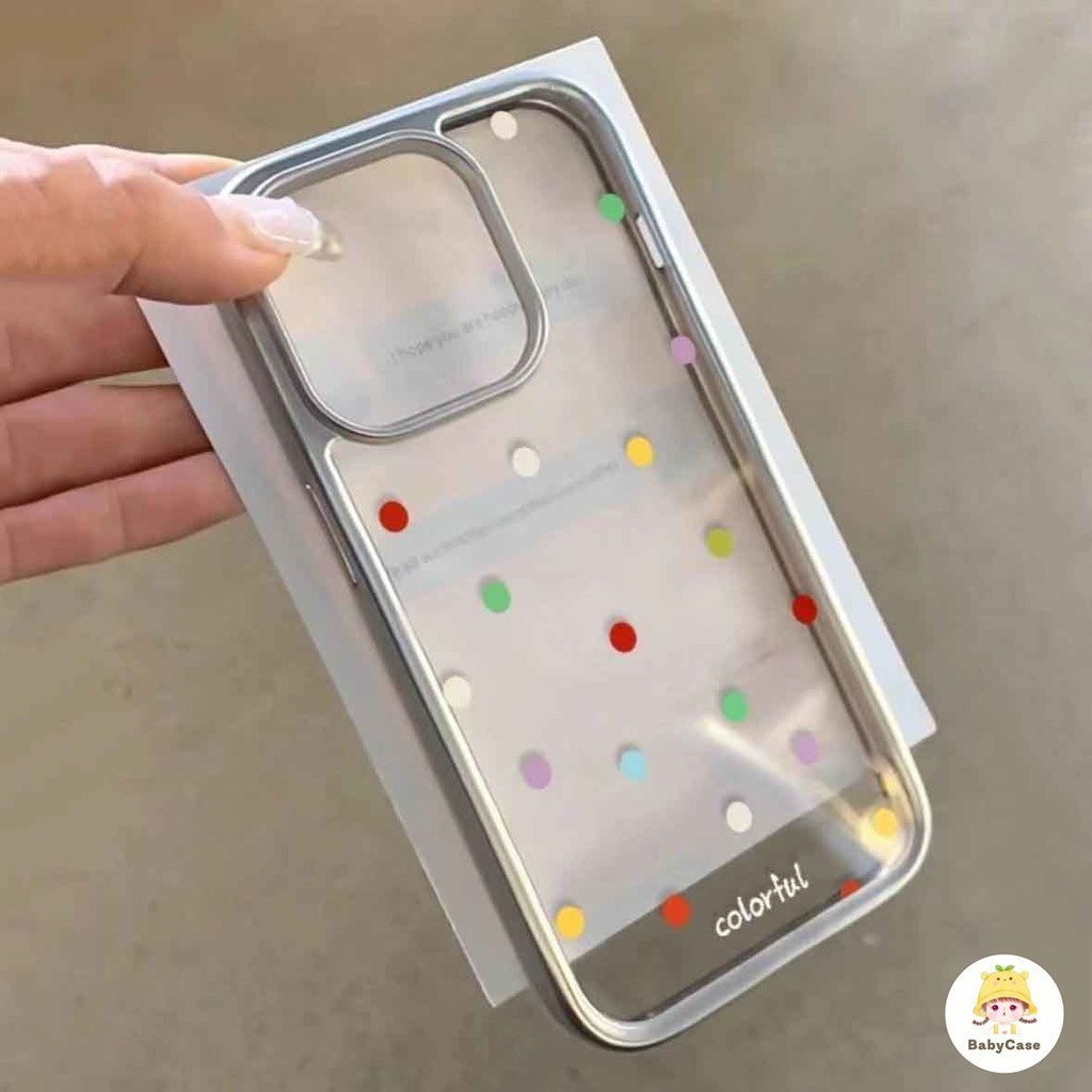 รูปแบบจุดคลื่นสีลูกกวาด กรอบชุบไฟฟ้าหรูหราชัดเจน เคส IPhone 12 15 13 14 11 Pro Max XR X XS MAX 7 14 15 8 Plus SE 2020