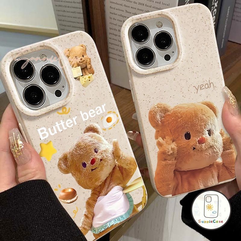 Butter Bear การ์ตูนดูเดิล แฟชั่นนุ่ม iPhone 16 6s 8 7 6 Plus 11 13 12 14 15 Pro Max XR เคสไอโฟน XS X Max คู่แฟชั่น เคส