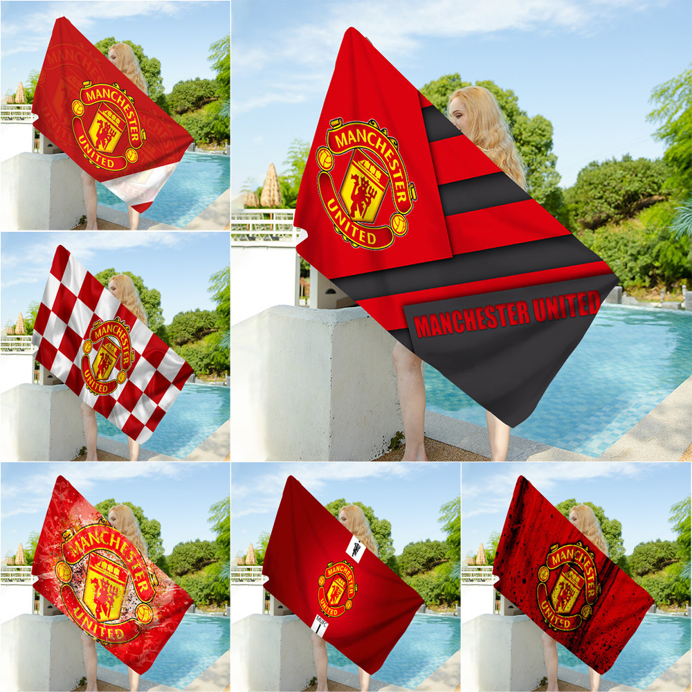 ผ้าขนหนู แบบนิ่ม พิมพ์ลายโลโก้ Manchester United ดูดซับน้ําได้ดี สําหรับห้องน้ํา และบ้าน