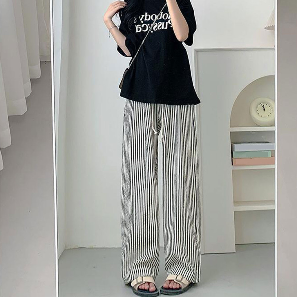 กางเกงลายทาง สไตล์ลำลอง สำหรับผู้หญิง