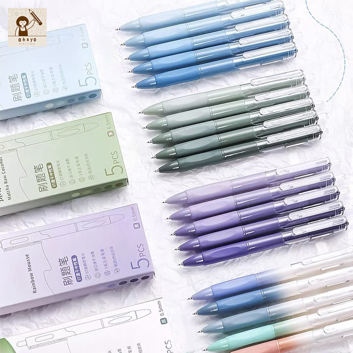 ohayo ปากกาหมึกเยอะ ปากกาแบบกด   ขนาด 0.5mm เขียนลื่น 5 ด้าม / กล่อง  ปากกาเจล มึกสีดํา เหมาะสําหรับ