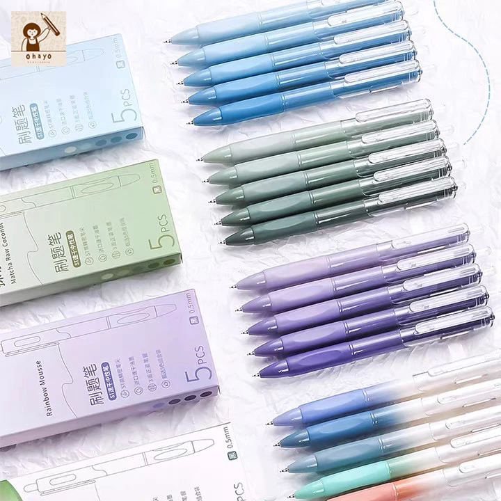 ohayo ปากกาหมึกเยอะ ปากกาแบบกด ขนาด 0.5mm เขียนลื่น 5 ด้าม / กล่อง ปากกาเจล มึกสีดํา เหมาะสําหรับการเขียนข้อสอบ