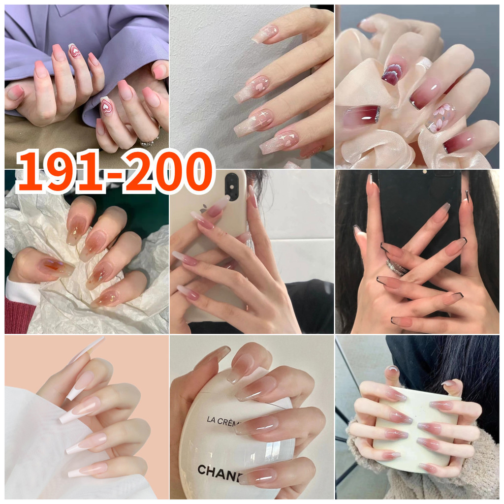24 ชิ้น เล็บปลอมยาว สีชมพู ศิลปะกดติด กันน้ํา พร้อมกาว
