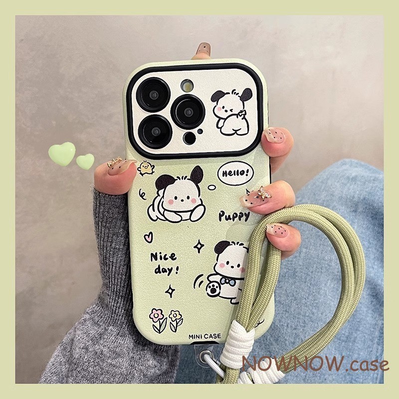 สําหรับiphone 15 14 13 12 11 Pro MAX X XR XS MAX 7 8 Plus SE 2020 INSการ์ตูนน่ารักPacha Puffy Dog Puppyขนาดใหญ่หน้าต่างเคสโทรศัพท์Anti DropและAntiสกปรกสายรัดข้อมือแขวนเชือก