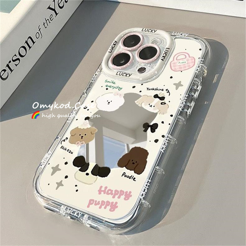 สําหรับvivo Y18 Y17s 4G Y20 Y21 Y22 Y17 Y15A Y02S Y50 Y95 น่ารักการ์ตูนลูกสุนัขSplicingขั้นสูงMinimalistกระจกเคสโทรศัพท์Anti Dropป้องกันกรณี