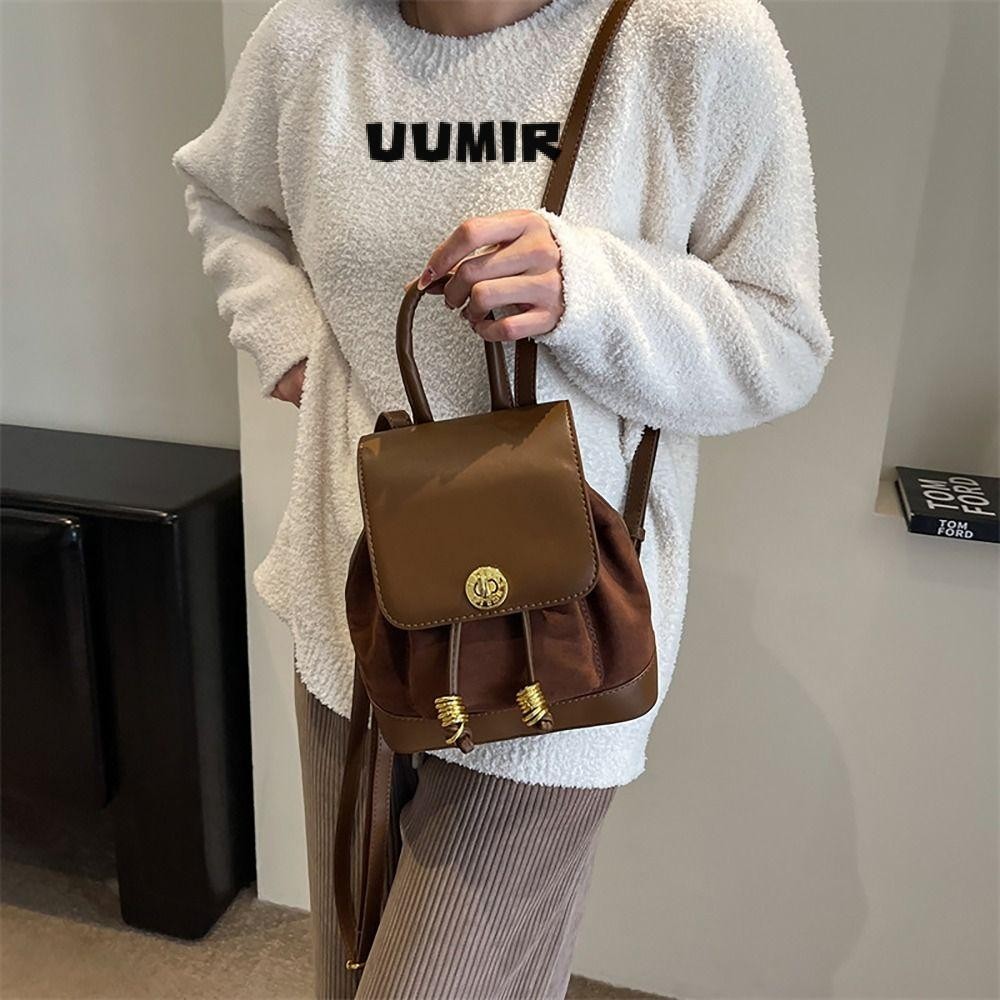UUMIR กระเป๋าเป้สะพายหลังกระเป๋าสะพายไหล่ เชือกรูด หนัง ปู่ วินเทจพร้อมจี้สไตล์เกาหลีกระเป๋าถือผู้หญิงสาว