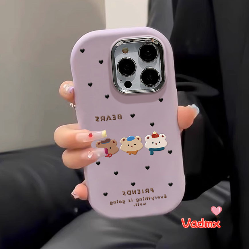 สไตล์เกาหลีน่ารักหมีสีน้ําตาลสําหรับiphone 13 Mini 12 Mini X XR XS Max 8 7 Plus SE 2020 SE2 SE3 น่ารักหมวกหมีเคสโทรศัพท์กันกระแทกปกอ่อน