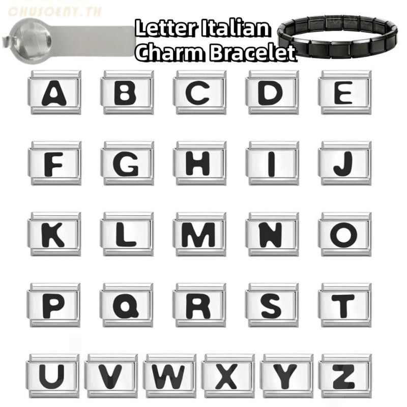 ตัวอักษร Charm อิตาเลี่ยน Links Fit 9 มม.สร้อยข้อมือ DIY เครื่องประดับตัวอักษรสีดําอิตาเลี่ยน Charm Links สําหรับสร้อยข้อมือ