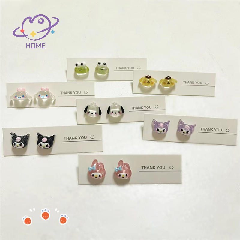 [mayhome] ต่างหู Sanrio Kuromi Cinnamoroll My Melody Pompompurin พลาสติกต่างหูสไตล์ฮาราจูกุชุด Kawaii น่ารักนุ่มสาวมินิต่างหู {TH}