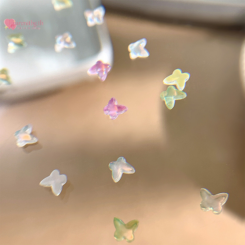 Renbg 10pcs Aurora ผีเสื้อเล็บ Ch Kawaii อุปกรณ์เสริม Mini 3D ผีเสื้อเล็บ Rhinestones DIY ตกแต่งเล็บ TH