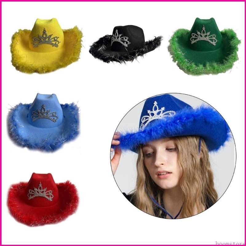 Boom Elegant Rolled Brims หมวกคาวบอย Plush Trim Felts หมวก Western หมวกสําหรับผู้ใหญ่