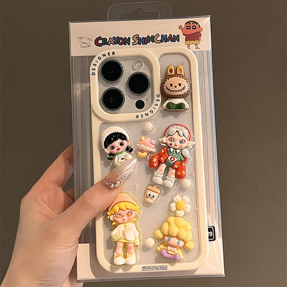 เคส IPhone น่ารัก Pop Mart Labubu Dora Clear Glitter Hard Case IPhone 11 Full Body กันกระแทกกล้องสําหรับ IPhone 15 14 13 12 11 Pro Max 15 14 Plus