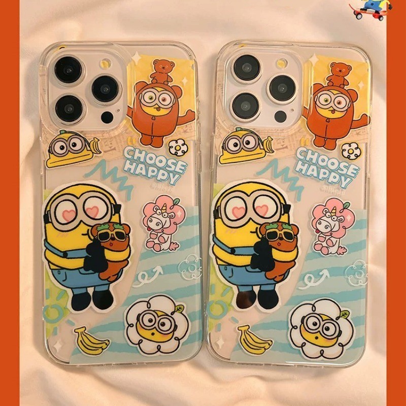 Iphone 15 14 13 12 11 Pro Max X Xr Xs Max 7 8 Plus SE2020 เคสโทรศัพท์การ์ตูน Minions Clear Soft Cover