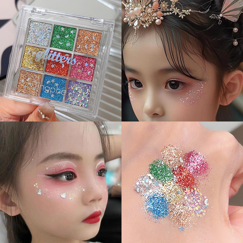 เก้าสีเลื่อมอายแชโดว์แผ่นประกายตาแต่งหน้าวันเด็กประสิทธิภาพแต่งหน้า Palette