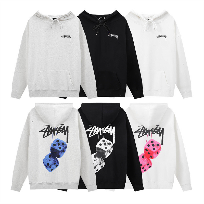 แนวโน้ม Unisex 6S1RY ผู้ชายและผู้หญิง Hoodies ตัวอักษรลูกเต๋า Hooded เสื้อแขนยาวเสื้อสวมหัว Plus ขนาด S-XL