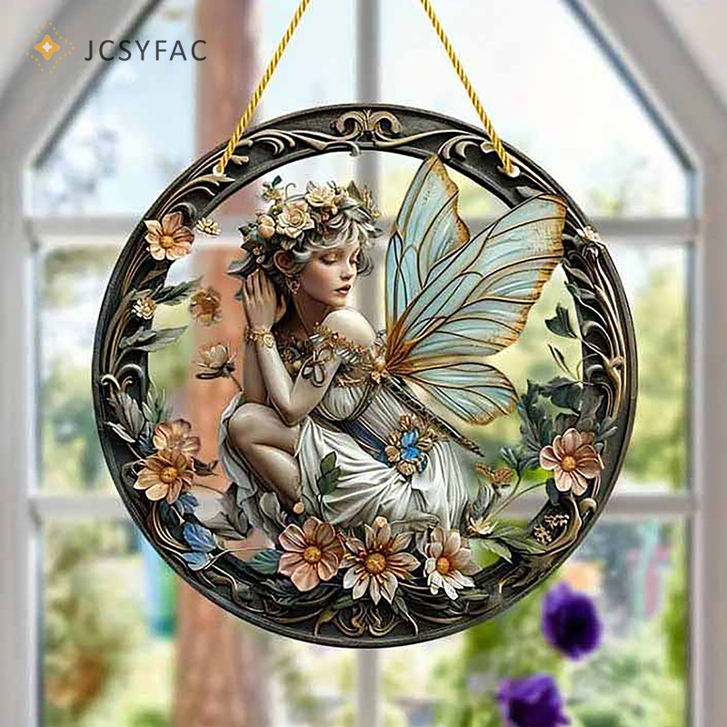 Jcsyfac Fairy Elf Windows แขวน Suncatcher อะคริลิค Stained Suncatchers เครื่องประดับ Stained แผง Sun Catcher ตกแต่งใหม่