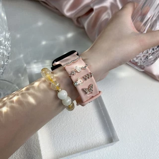 4pcs โลหะ Wristbelt Charms สายซิลิโคนตกแต่งแหวนสําหรับ A-pple นาฬิกาเครื่องประดับเพชรอุปกรณ์ตกแต่งสําหรับ iWatch สร้อยข้อมือ