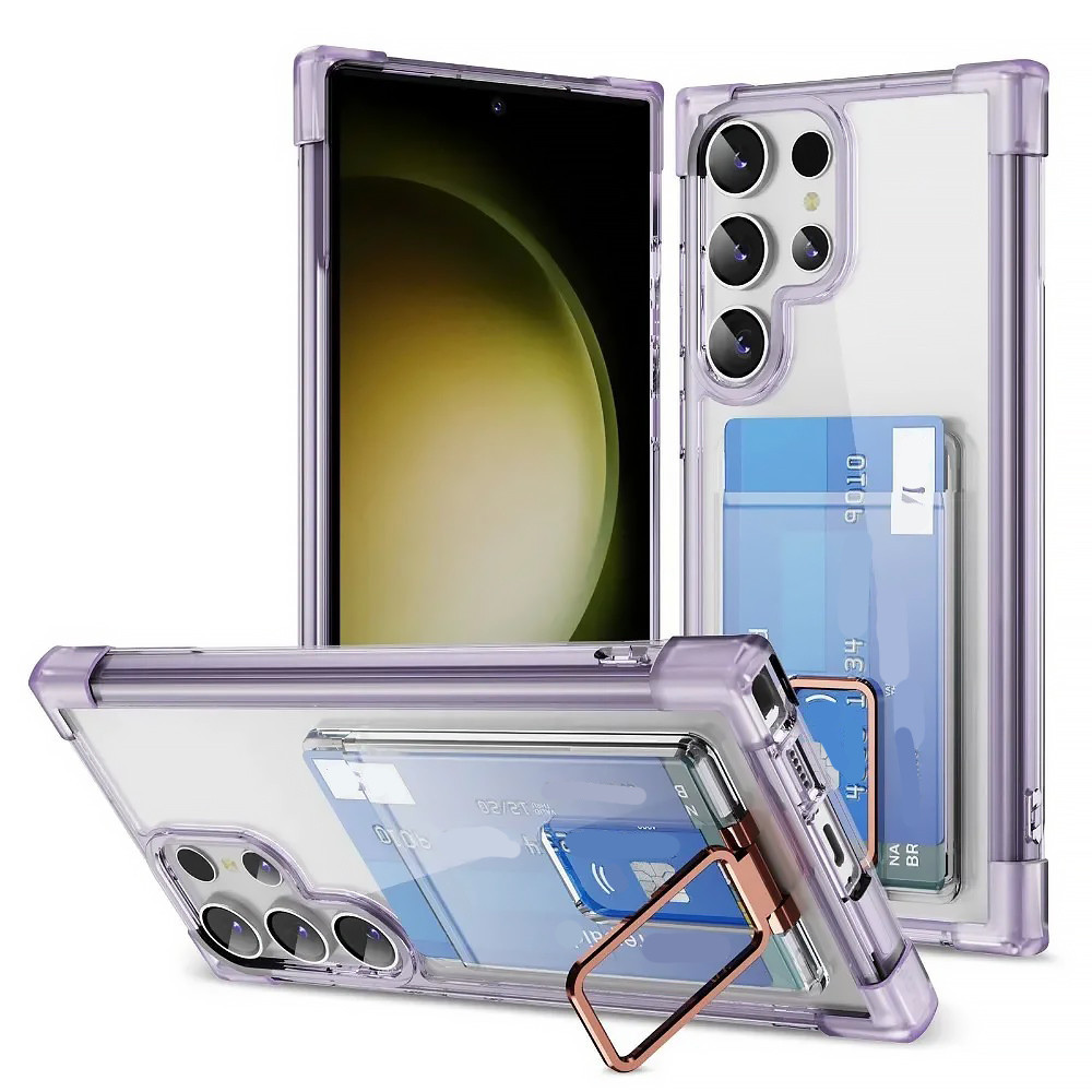 ที่วางขาตั้งโลหะช่องใส่การ์ดสําหรับ Samsung Galaxy S24 S23 S22 S21 Note 20 Ultra S22 Plus ถุงลมนิรภัยใส Anti-knock Cover