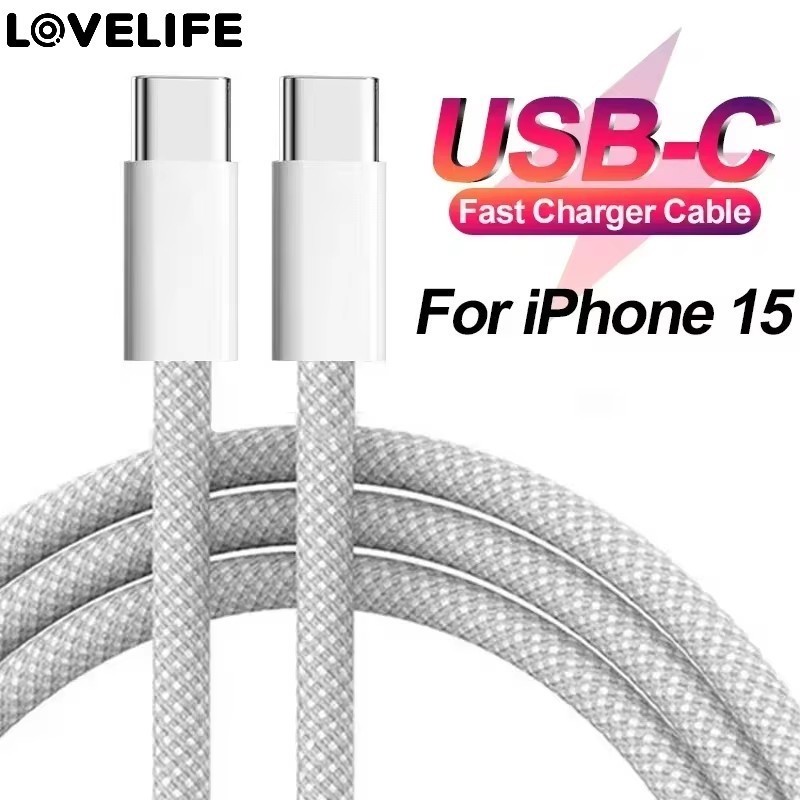 66w Fast Charging Nylon Braid Phone Cables - สายชาร์จ USB Type C - USB C To Type C Dual Type C Data Line - สายดาต้าชาร์จเร็ว - เหมาะสําหรับโทรศัพท์ 15 Pro Max/15 Pro